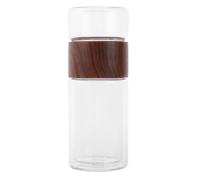 FUNNETOYU Vaso Portátil de Té de Vidrio Resistente al Calor Doble Pared 300 Ml Color Madera Botella de Agua de Té Infusor para Hojas Sueltas Adecuado para Viaje y Uso Diario