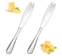 Funngy Cuchillos Untar,2 PCS Cuchillos de Mantequilla Profesionales de Acero Inoxidable con Borde Dentado Esparcidor y Untador para Pan Queso Cremas y Mantequilla