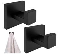 Funngy Ganchos para Toallas,2 PCS Ganchos Adhesivos para Toallas de Baño Sin Taladro Negras de Acero Inoxidable Colgadores Resistentes para Pared para Baño Cocina Perchas para Toallas y Ropa
