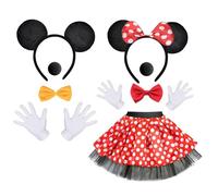 Funnity Orejas minnie mouse orejas disfraz minnie mouse niña Rojo Blanco Polka Dot Tutu Ratón Diadema Nariz Guantes Carnaval Halloween Theme Party Role Play