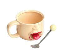 Funny 3D Tongue Out Ceramic Mug with Spoon 255ml Cute Coffee Cup Office