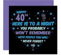 Funny 40th Birthday Card for Men Women - Won't Remember - Happy Birthday Cards for 40 Year Old Brother Sister Auntie Uncle Cousin Friend, 145mm x 145mm Forty Fortieth Bday Greeting Cards Gift