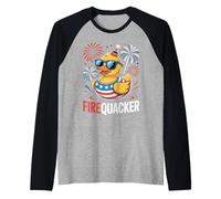 Funny 4th of July Firequacker Duck Fourth of July Patriotic Camiseta Manga Raglan