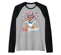 Funny 4th of July Firequacker Duck Fourth of July Patriotic Camiseta Manga Raglan