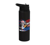 Funny 4th of July Raccoon Patriotic Red White and Feral kids Stainless Steel Insulated Water Bottle