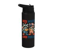 Funny 4th of July Raccoon Patriotic Red White and Feral Stainless Steel Insulated Water Bottle