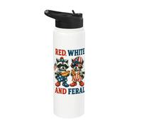 Funny 4th of July Raccoon Patriotic Red White and Feral Stainless Steel Insulated Water Bottle