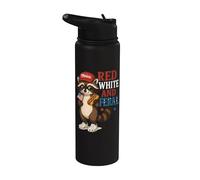 Funny 4th of July Raccoon Patriotic Red White and Feral Stainless Steel Insulated Water Bottle