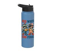 Funny 4th of July Raccoon Patriotic Red White and Feral Stainless Steel Insulated Water Bottle
