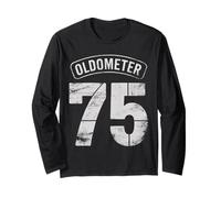 Funny 75th Birthday Oldometer Odómetro 75 años Old Joke Manga Larga