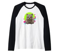 Funny 80s 90s Vintage Retro Australian Animal Lover Wombat Camiseta Manga Raglan