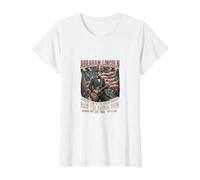 Funny Abraham Lincoln Tocando la Guitarra Rock Banda Camiseta gráfica económica, Mujer, Blanco, L