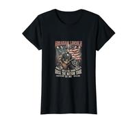 Funny Abraham Lincoln Tocando la Guitarra Rock Banda Camiseta gráfica económica, Mujer, Negro, XS