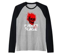 Funny Adult Humor, Skull on Fire Fueled by Rage Camiseta Manga Raglan
