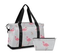 Funny Alaskan Flamingo - Bolsa de lona impermeable con correa ajustable para viajes en avión, color rosa y gris