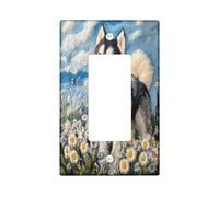Funny Alaskan Malamute Dog - Cubierta decorativa para interruptor, 1 banda, diseño de margaritas de primavera, tamaño estándar, placa frontal eléctrica de cachorro para decoración de dormitorio y sala