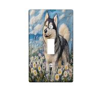 Funny Alaskan Malamute Dog - Cubierta decorativa para interruptor, 1 sola palanca, margaritas primaverales, flores Chien, tamaño estándar, placa frontal eléctrica de cachorro para decoración de