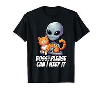 Funny Alien Abduction Orange Tabby Cat Lover Boss Can I Keep Camiseta