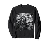 Funny Alien and Bigfoot Selfie UFO Rock on Sign Sasquatch Sudadera