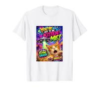Funny Alien Cat Flying Saucer Graffiti Artwork Cartoon Camiseta gráfica económica, Hombre, Blanco, S