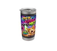 Funny Alien Cat Flying Saucer Graffiti Artwork Cartoon Vaso térmico de acero inoxidable de doble pared