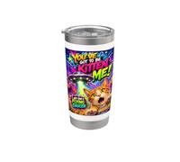 Funny Alien Cat Flying Saucer Graffiti Artwork Cartoon Vaso térmico de acero inoxidable de doble pared