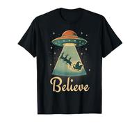 Funny Alien Christmas Believe UFO Santa Abduction Men Women Camiseta