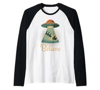 Funny Alien Christmas Believe UFO Santa Abduction Men Women Camiseta Manga Raglan
