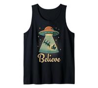 Funny Alien Christmas Believe UFO Santa Abduction Men Women Camiseta sin Mangas