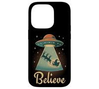 Funny Alien Christmas Believe UFO Santa Abduction Men Women Carcasa para iPhone 14 Pro