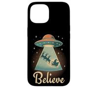 Funny Alien Christmas Believe UFO Santa Abduction Men Women Carcasa para iPhone 15