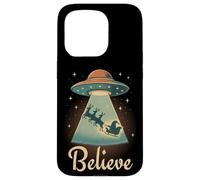 Funny Alien Christmas Believe UFO Santa Abduction Men Women Carcasa para iPhone 15 Pro