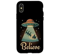 Funny Alien Christmas Believe UFO Santa Abduction Men Women Carcasa para iPhone X/XS