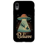 Funny Alien Christmas Believe UFO Santa Abduction Men Women Carcasa para iPhone XR