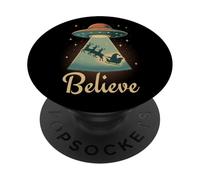 Funny Alien Christmas Believe UFO Santa Abduction Men Women PopSockets PopGrip Adhesivo