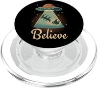 Funny Alien Christmas Believe UFO Santa Abduction Men Women PopSockets PopGrip para MagSafe