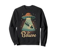 Funny Alien Christmas Believe UFO Santa Abduction Men Women Sudadera