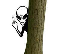 Funny Alien Metal Sign, Alien Warning Sign, Garden Wall Art for Fence, Patio & Yard - Waterproof UFO Themed Decoration - Gift for Alien Enthusiasts & Prank Lovers(Middle Finger Alien,1pc)