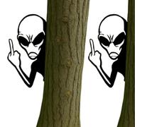 Funny Alien Metal Sign, Alien Warning Sign, Garden Wall Art for Fence, Patio & Yard - Waterproof UFO Themed Decoration - Gift for Alien Enthusiasts & Prank Lovers(Middle Finger Alien,2pcs)