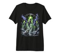 Funny Alien Shark Abduction UFO Great White Graphic Camiseta Premium