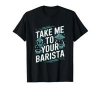 Funny Alien UFO Abduction Coffee - Llévame a tu Barista Camiseta gráfica económica, Hombre, Negro, S