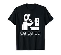 Funny Amateur Radio - Camiseta Hombre Unisex Adultos, Manga Corta, T-Shirt, Jersey, Verano, Negro, Pequeño, CQ - '¿ALGUIEN AQUÍ?', Código Morse, Ham Radio, Radioaficionado
