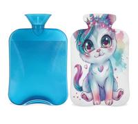 Funny Animal Cat Unicorn - Botella de agua caliente con funda, 2 L, gran capacidad, bolsa de agua para noches acogedoras, alivio del dolor, espalda, cuello y hombros