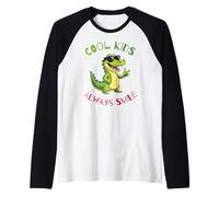 Funny Animal Cool Kids Always Smile, Crocodile Alligator Camiseta Manga Raglan
