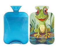 Funny Animal Frog - Botella de agua caliente con funda, 2 L, gran capacidad, bolsa de agua para noches acogedoras, alivio del dolor, espalda, cuello y hombros