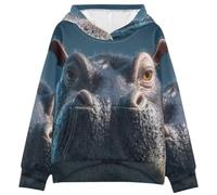 Funny Animal Head Hipopótamo - Sudadera de manga larga con capucha para niños y niñas de 4 a 14 años