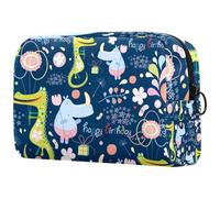 Funny Animals Happy Birthday - Bolsa de cosméticos con diseño floral de hipopótamo para mujer, bolsa organizadora de maquillaje grande con cremallera, multicolor, 18.5x7.5x13cm/7.3x3x5.1in, Neceser