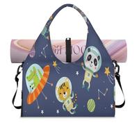 Funny Animals in Space - Bolsa de lona deportiva para mujeres y hombres, bolsa de fin de semana con compartimento para zapatos, bolsa de hombro para yoga, gimnasio, viajes, color, L, Organizador de