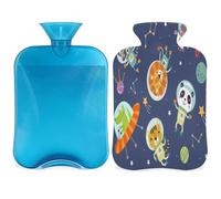 Funny Animals in Space - Botella de agua caliente con funda, 2 L, gran capacidad, bolsa de agua para noches acogedoras, alivio del dolor, espalda, cuello y hombros