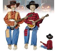 Funny Animated Dueling Banjo Skeletons, Dueling Banjos Skeleton, Halloween Banjo Playing Skeletons, 2025 New Country Skeleton Musicians, Indoor and Outdoor Decorations, Photo(Red+Yellow,With Light)
